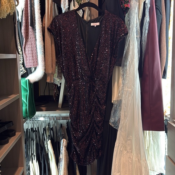 Parker Perugia Bordeaux Sequin Mini Dress size 0 - Picture 2 of 5